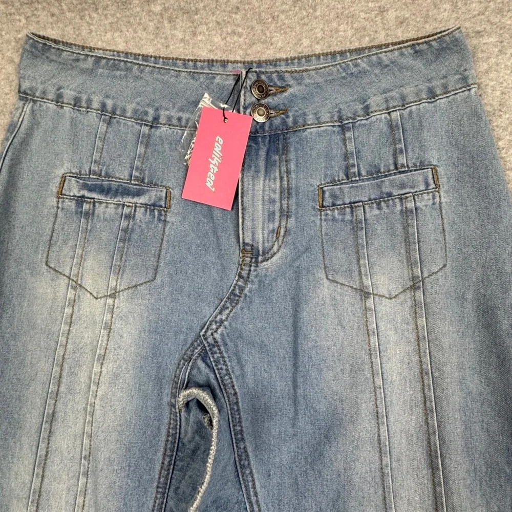 Edikted Denim Maxi Skirt Light Wash Ruffle Front Slit Y2K Blue Women Size M NEW